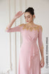 Pink pleated skirt with gold beading gown